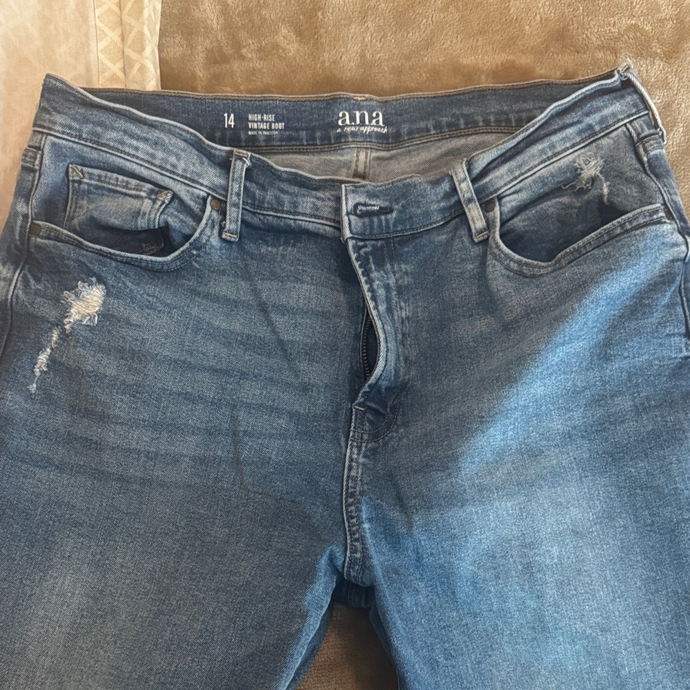 a.n.a Distressed High-Rise Bootcut Jeans - Blue